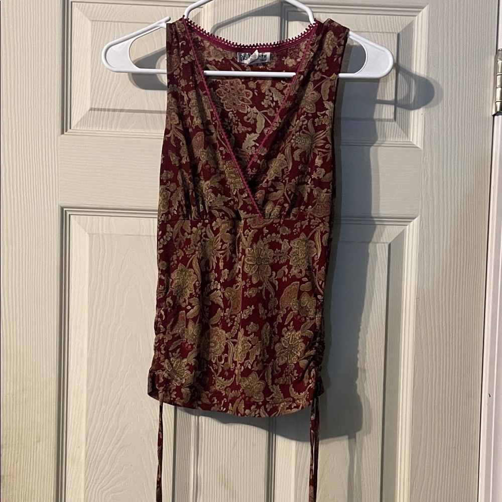 Self Esteem Burgundy and Gold Floral Tank Top